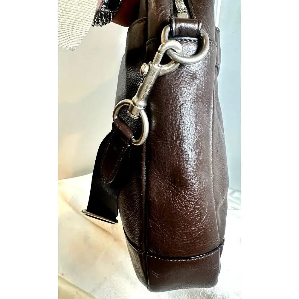 Coach Dark Brown Leather Laptop Bag Briefcase Crossbody Strap EUC